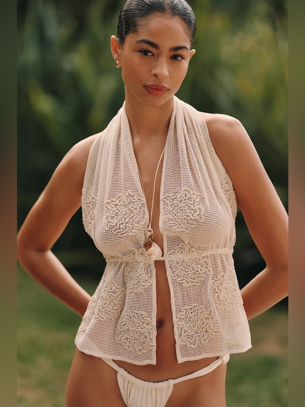 Brand New Celandine Cotton Mesh Halter Top
